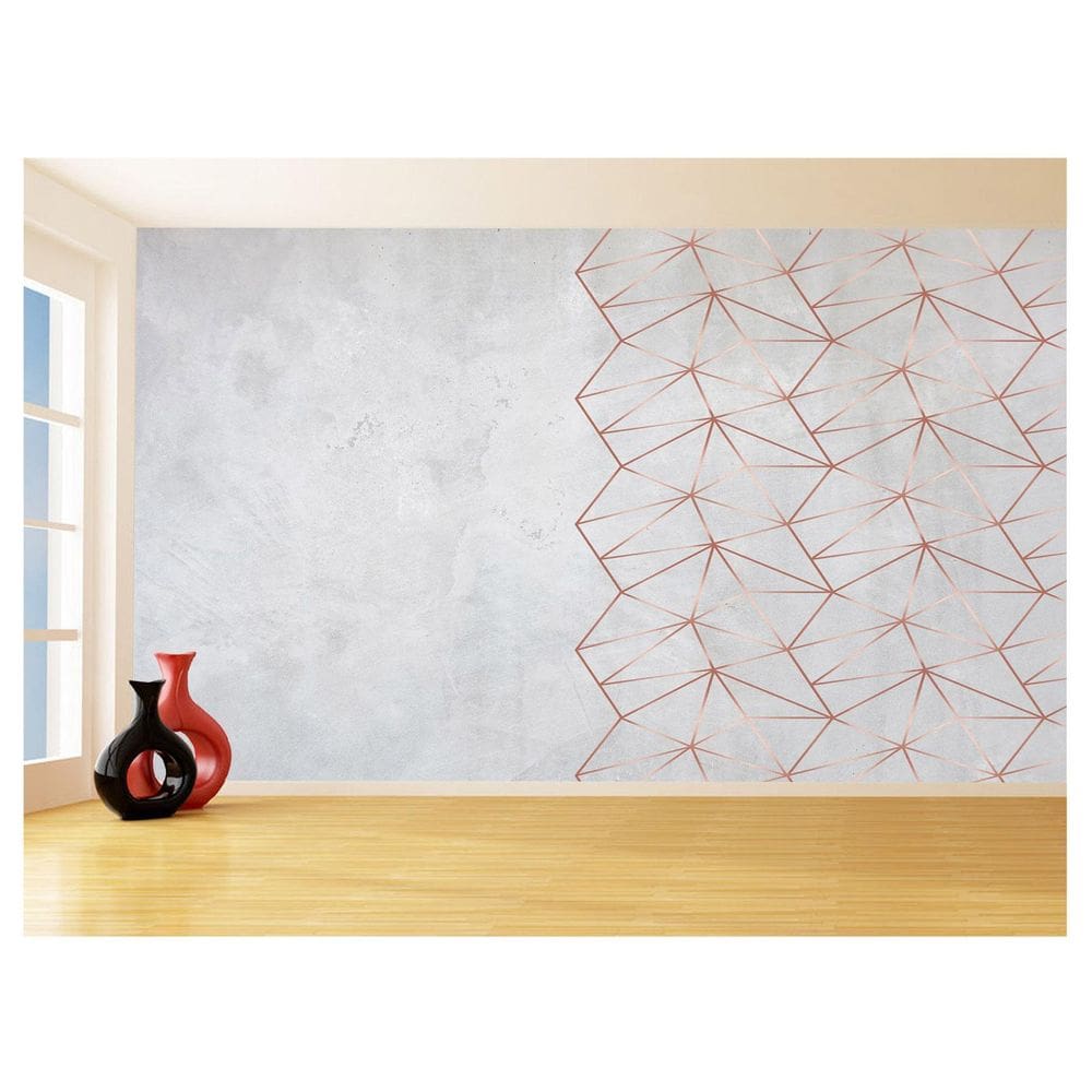 Papel De Parede 3D Concreto Linhas Dourado Rose 3,5M Kkt224