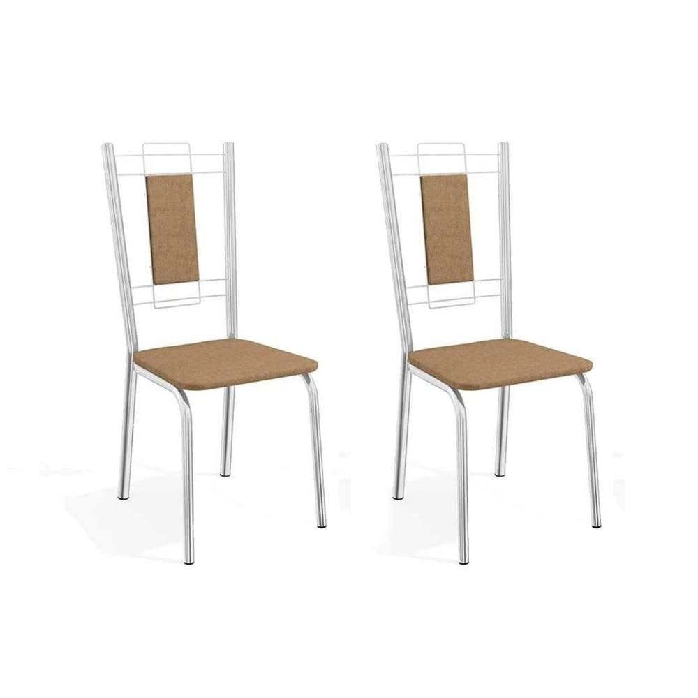 Kit 2 Cadeiras Sala Jantar Florença 2C005 2 Un Cromado/Linho Capuccino - Kappesberg