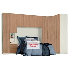 Modulado de Quarto Seletto 6 Peças (1 Ponte + 1 Closet + 3 G Roupas + 1 Complemento) QMH04 Areia/Jequitibá - Henn