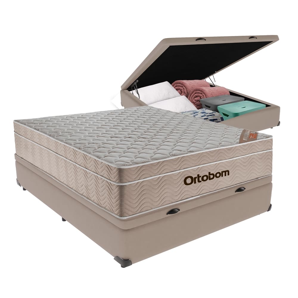 Cama Box + Colchão Casal Ortobom Airtech Spring 138X188