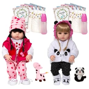 Bonecas bebê reborn gêmeas cegonha bege vinil
