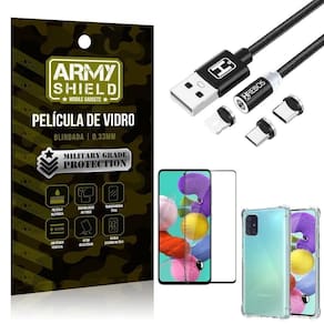 Capinha samsung a51 + cabo magnético 2m + pelicula 3d army
