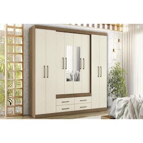 Guarda Roupa Casal 8 Portas e 4 Gavetas c/ Espelho Nápoles jatoba/Areia - Santos Andirá