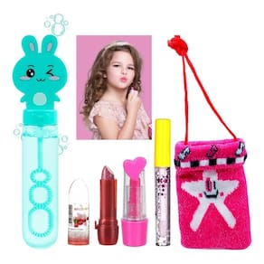 Kit de maquiagem infantil batom porta moeda bolha de sabão