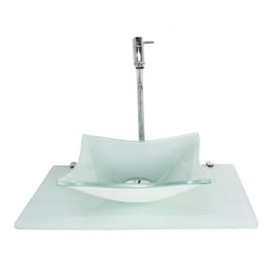 Kit cuba de vidro 10mm tampo 50cm branco full com suporte