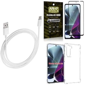 Capinha moto g200 5g + cabo usb tipo c 2m + película 3d