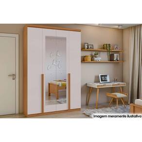 Guarda Roupa Solteiro 4 Portas e 2 Gavetas c/ Espelho Alonzo New Amendoa/Off White - Lopas