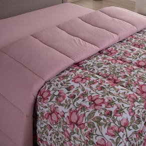 Edredom Cobertor Sonnet Queen Malha Estampada Dupla Face 100% Algodão - Flores - Rosê