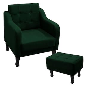 Kit Poltrona Decorativa C- Puff Para Sala Bella Suede Cor:verde Escuro