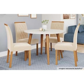 Sala de Jantar Completa Dani Madeira Maciça c/ Tampo Madeirado 110cm e 4 Cadeiras Juliana Nature-Madeirado/Suede Nude Bege - Cimol