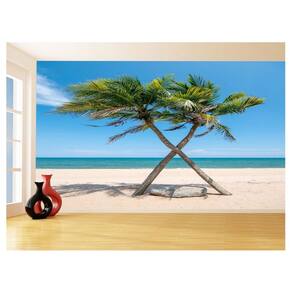 Papel De Parede 3D Praia Mar Coqueiros Cruzados 3,5M Npr319