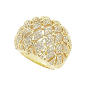 Anel Feminino Grande Losangos Vazados Cravejado em Zircônias Banhado em Ouro 18k