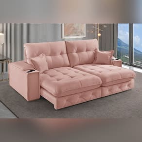 Sofá Retrátil Reclinável com Porta Copos e Usb 230cm Istambul Yescasa Nude
