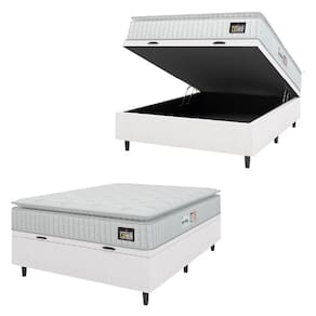 Cama Box Baú Colchão Casal Espuma D33 Vangogh Pillow Top 138x188x70cm Branco Linho Hellen - Suporta até 120kg por Pessoa