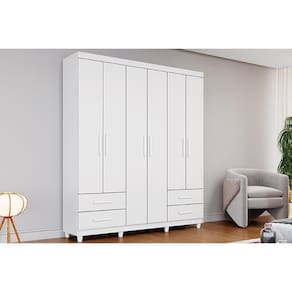 Guarda Roupa Solteiro 6 Portas e 4 Gavetas c/ Pés Canadá Plus Branco - Conquista