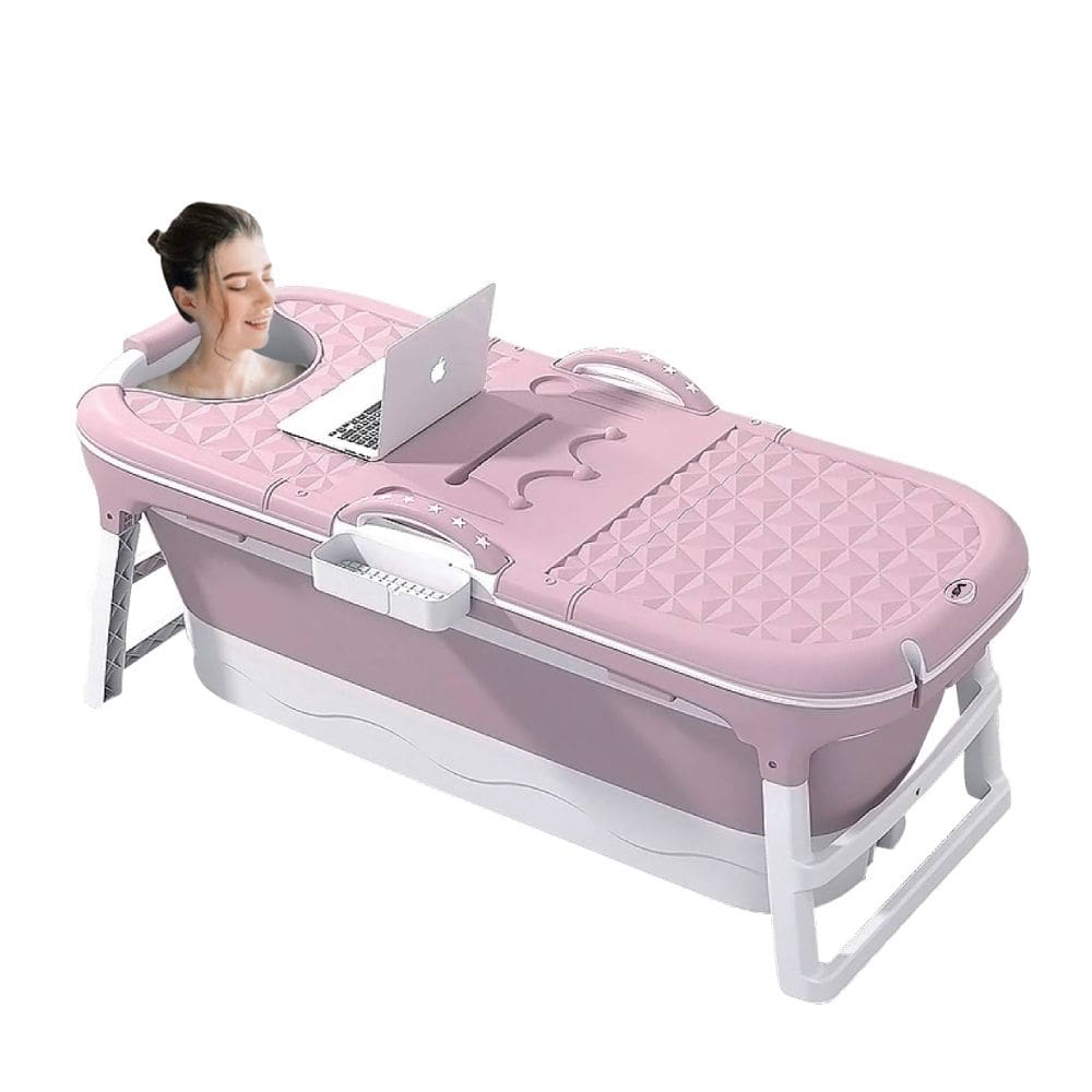 Banheira Ofurô Dobrável Portátil Adulto 148 Cm com Suporte Vg+ Rosa