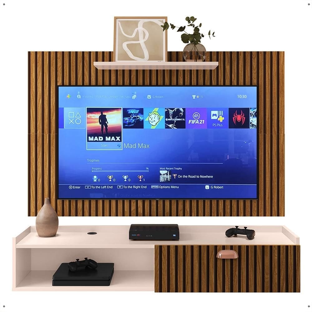 Kit Decoração Sala Estar Pequena Completa Rack Suspenso Classic Painel Tv Star 32 Polegadas - RPM