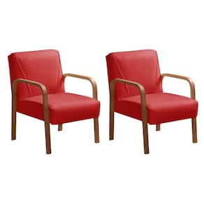 Kit 2 Poltronas Anita Conjunto Cadeiras Moderna Braço Madeira Vermelho 100