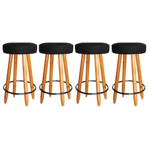 Kit 4 Banqueta Alta Madeira Aço Para Cozinha Ilha Bar Preto