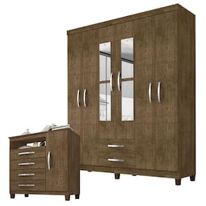 Guarda Roupa Casal Modena com Espelho 6 Portas e Cômoda Sapateira Cannes Malbec – Incorplac