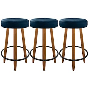 Kit 3 Banqueta Média 60cm Madeira Reforçada Cozinha Bar Azul