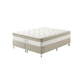 Cama Box King Bege + Colchão Molas Ensacadas Houston Pillow Inn 193x203x65cm