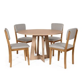 Mesa de Jantar Redonda Montreal Jade com 4 Cadeiras Estofadas Ella Cinza Claro