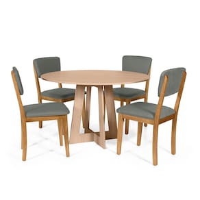 Mesa de Jantar Redonda Montreal Jade com 4 Cadeiras Estofadas Ella Cinza