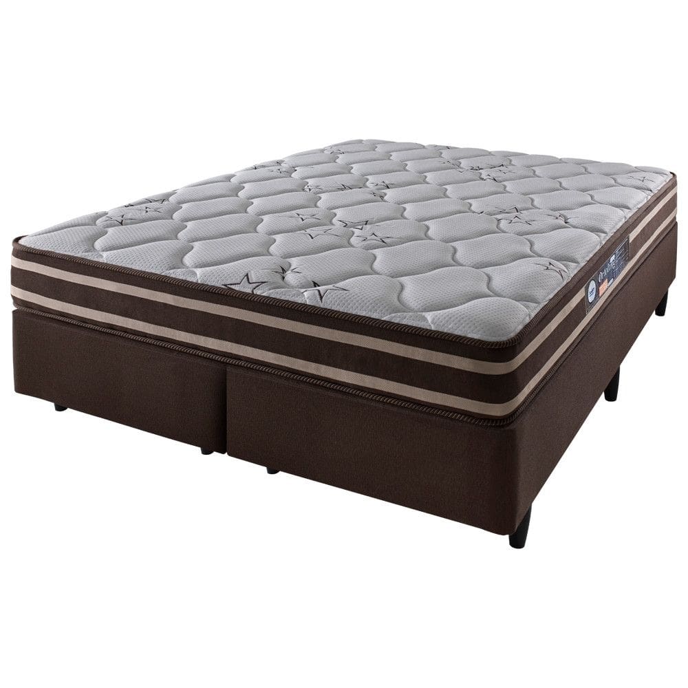 Cama Box Queen Marrom + Colchão Espuma D70/D28 Dupla Face Oakland 158x198x66cm