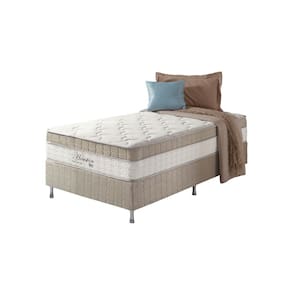 Cama Box Solteiro King Bege + Colchão Molas Ensacadas Houston Pillow Inn96x203x65cm