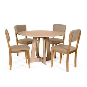 Mesa de Jantar Redonda Montreal Jade com 4 Cadeiras Estofadas Ella Marrom Claro