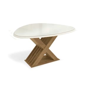 Mesa de Sala Jantar Graviola + Tampo Madeirado c/ Vidro 135x105cm Freijó/Off White - Kappesberg