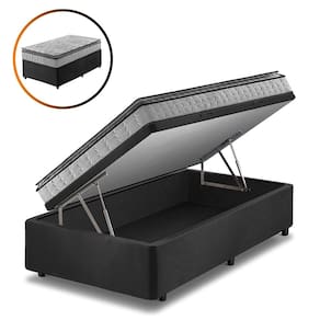 Cama Box Baú Solteiro Preto + Colchão Ortopedico Espuma D33 Pillow Top Hanover One 88x188x64cm