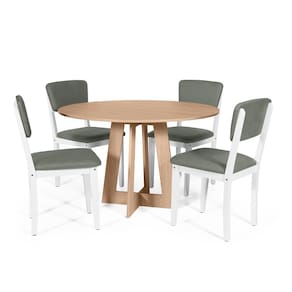 Mesa de Jantar Redonda Montreal Jade com 4 Cadeiras Estofadas Ella Branco/Cinza