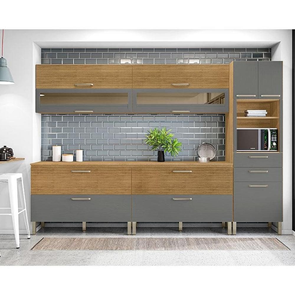 Cozinha Modulada Ambiente Ametista Composição 3 Freijó Gris Riapdo - Kits Paraná