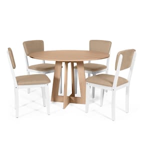 Mesa de Jantar Redonda Montreal Jade com 4 Cadeiras Estofadas Ella Branco/Bege