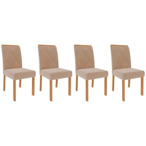 Cadeira Sala de Jantar Fernanda Kit 4 Un Nature-Madeirado/Suede Nude Bege - Cimol