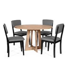 Mesa de Jantar Redonda Montreal Jade com 4 Cadeiras Estofadas Ella Preto/Cinza Escuro