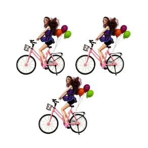 Boneca Hora do Passeio Com Bicicleta, Bolsa e Bexigas - Kit 3 Unidades Para Presente e Lembrancinha de Aniversário