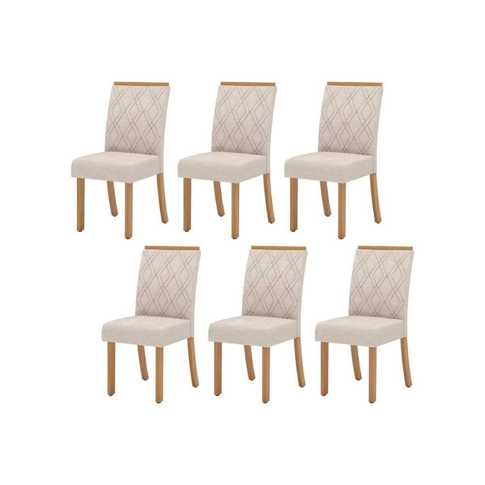 Cadeira Sala de Jantar Vita Kit 6 Un Nature/Veludo Light Linho - Henn