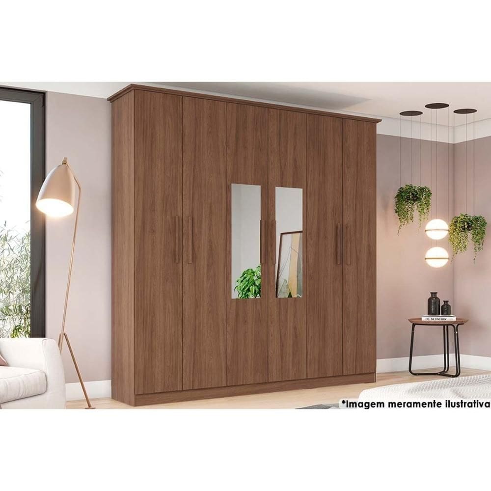 Guarda Roupa Casal 6 Portas e 3 Gavetas c/ Espelho Cover Castanho - Henn