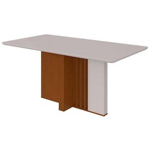 Mesa de Sala Jantar Astrid c/Tampo Madeirado Vidro Curvo 170x90cm Frassino/Off White - Lopas