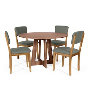 Mesa de Jantar Redonda Montreal Noronha com 4 Cadeiras Estofadas Ella Cinza