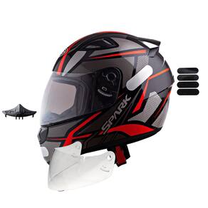 Capacete Masculino Ebf Spider Vermelho Com Narigueira Extra Mais Viseira Cristal e Adesivo Preto