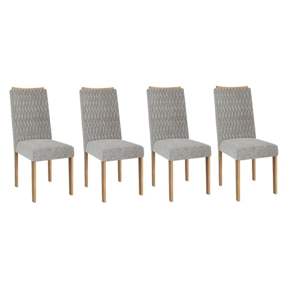 Cadeira Sala de Jantar 2CAD157EA Kit 4 Un Eucalipto/Linho Cinza A056 - Kappesberg