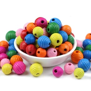 Contas Bola Madeira Frisada 10mm Coloridas 100 Unidades Furo
