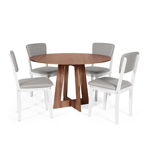 Mesa de Jantar Redonda Montreal Noronha com 4 Cadeiras Estofadas Ella Branco/Cinza Claro