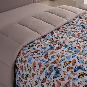 Edredom Cobertor Sonnet King Malha Estampada Dupla Face 100% Algodão - Bege - Borboletas