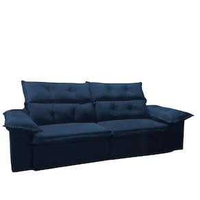 Sofá Retrátil Reclinável Velar 3 Lugares Veludo Azul 260cm Megasul