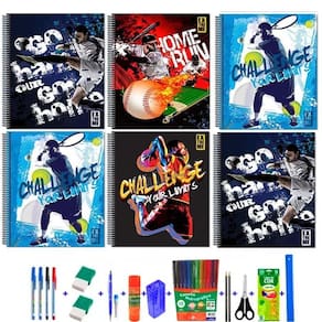 Kit 5 cadernos arame esportes capa dura 38 itens materiais